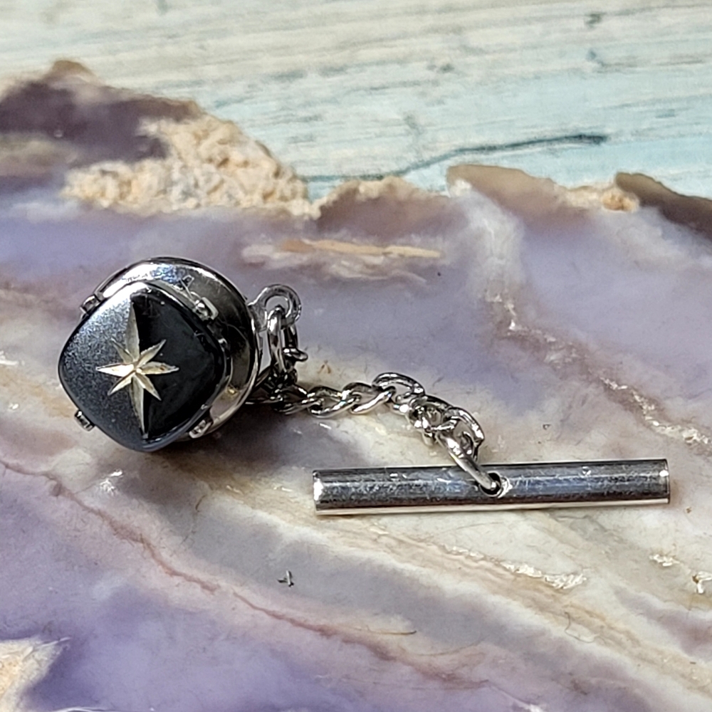 Silver and Black Tie Tack with Star Design